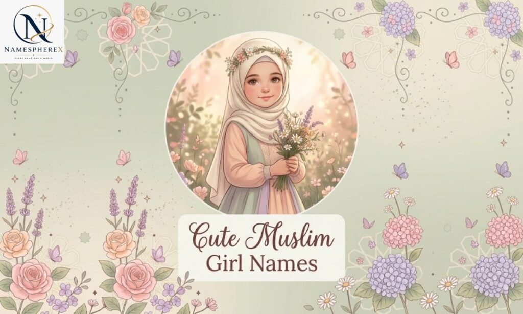 Beautiful cute Muslim girl names in a pastel Islamic-inspired design