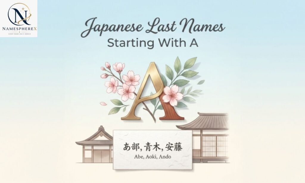 Japanese last names starting with A with elegant cherry blossom design