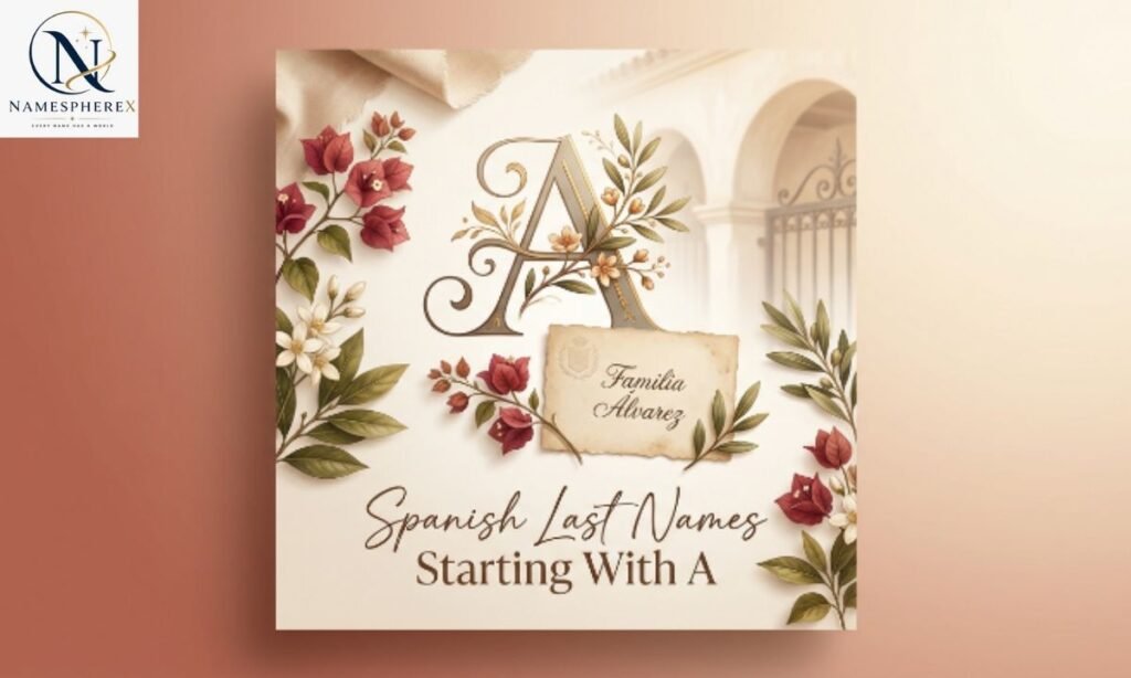 Spanish last names starting with A in an elegant surname-themed illustration