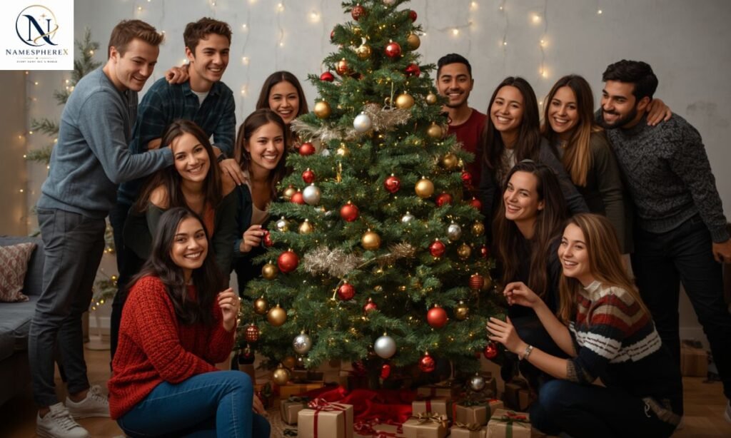 Festive team celebrating together for Christmas team names