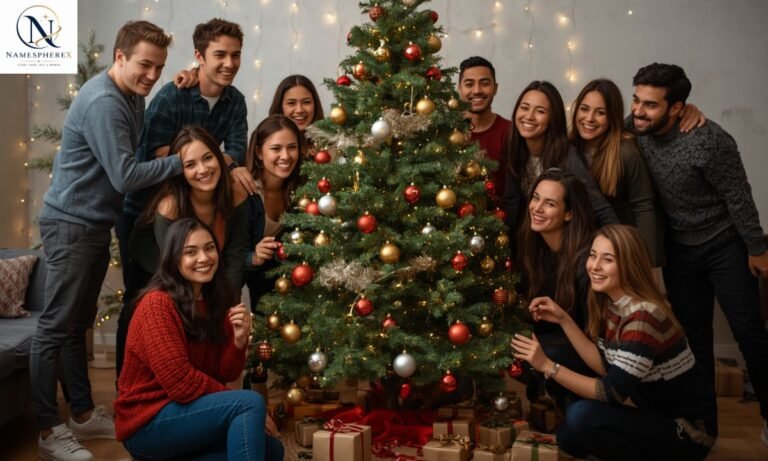 Festive team celebrating together for Christmas team names