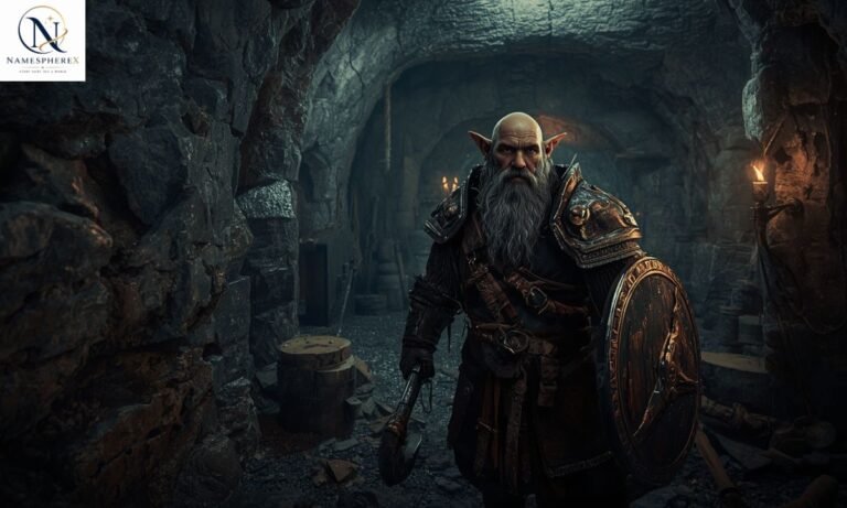 Realistic gray dwarf warrior in an Underdark cavern for Duergar Names