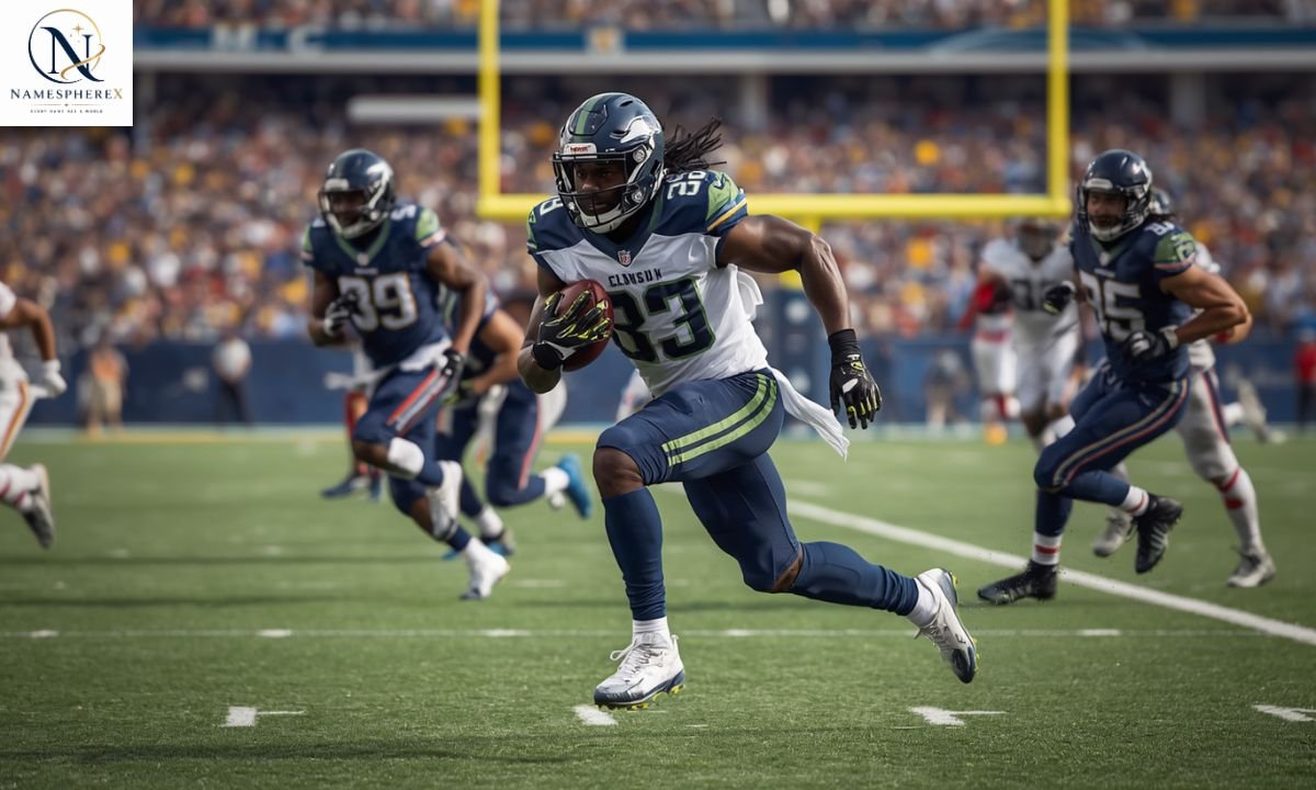 Tyreek Hill Fantasy Football Names featuring a receiver running a professional football play