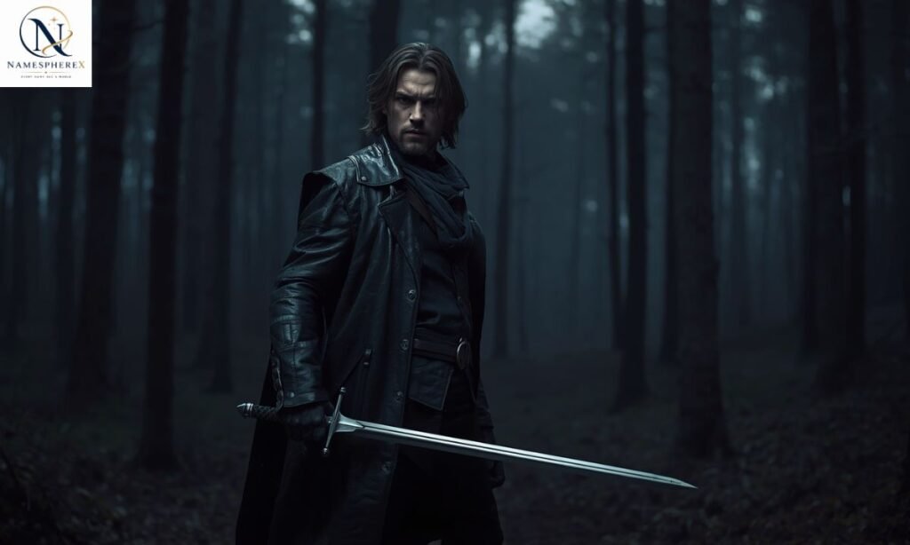 Dark and powerful vampire hunter in a misty forest