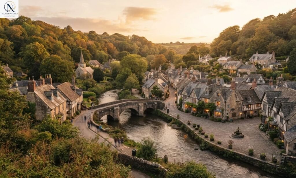 Amazing town names with hidden meanings represented by a charming fictional town