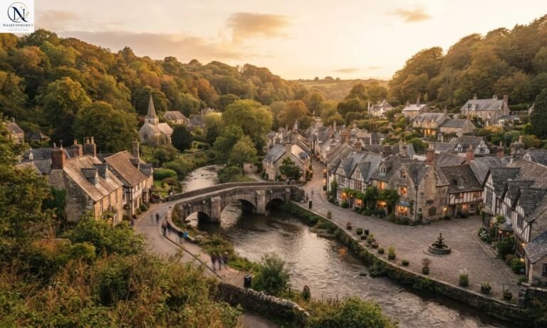 Amazing town names with hidden meanings represented by a charming fictional town