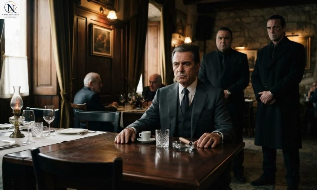 Powerful mafia family gathered in an elegant Italian setting
