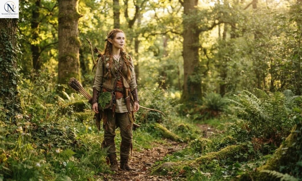Realistic wood elf character in an enchanted forest for wood elf names