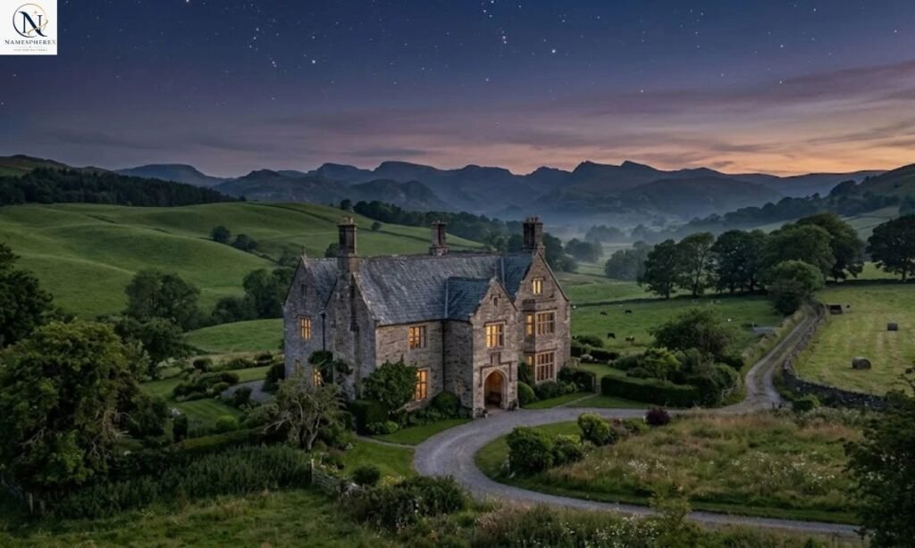 European countryside and historic manor beneath a starry sky representing European last names that mean star