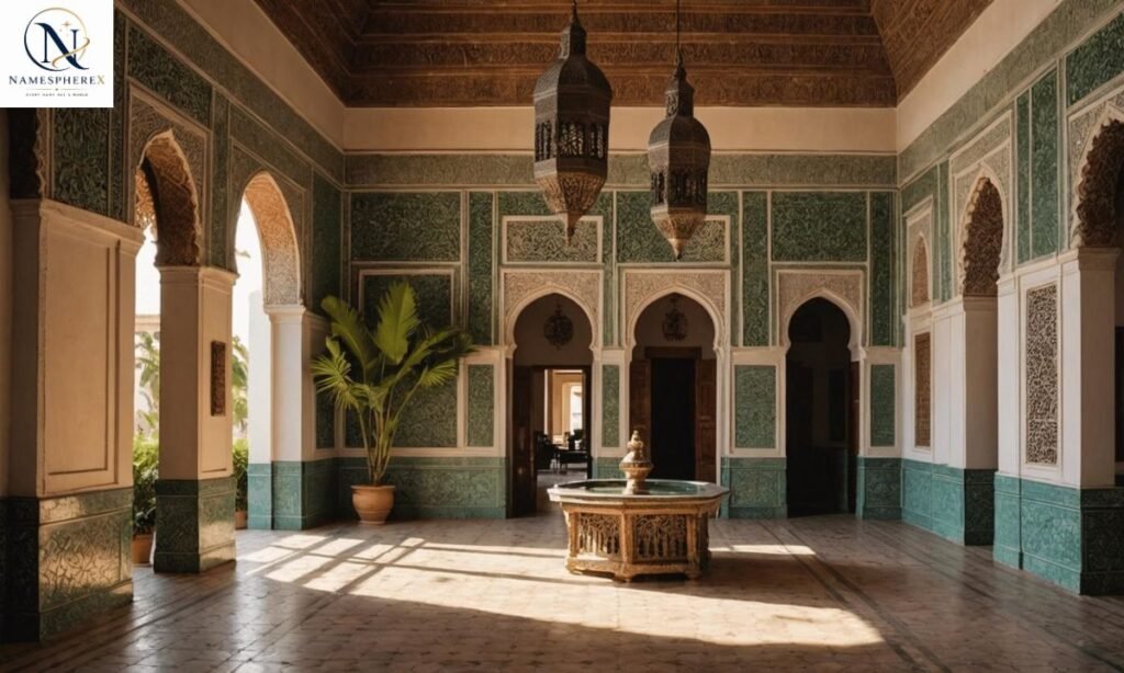 Sunlit Middle Eastern courtyard with a brass lantern representing Arabic and Middle Eastern surnames associated with light