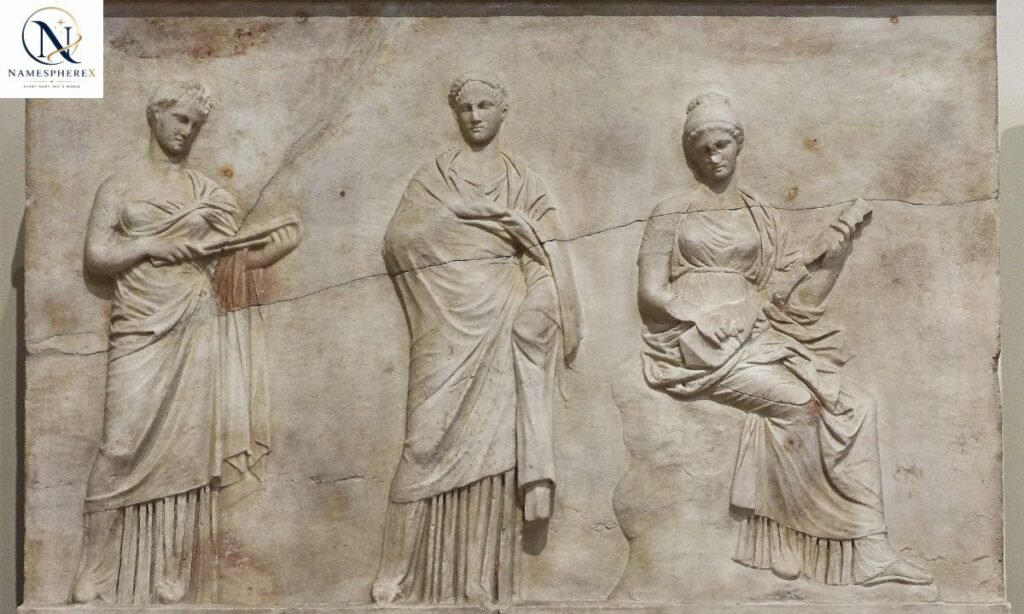 Three classical marble figures representing Greek and Roman names connected to the number three.