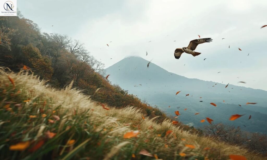 Strong Japanese wind names represented by a swift bird and mountain gusts